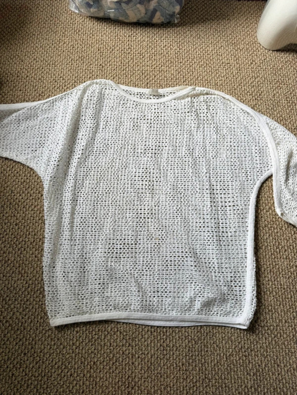 White net crochet long sleeve cover up shirt top